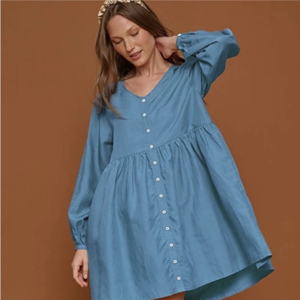 Tradlands Teal Button-Front Mini Dress